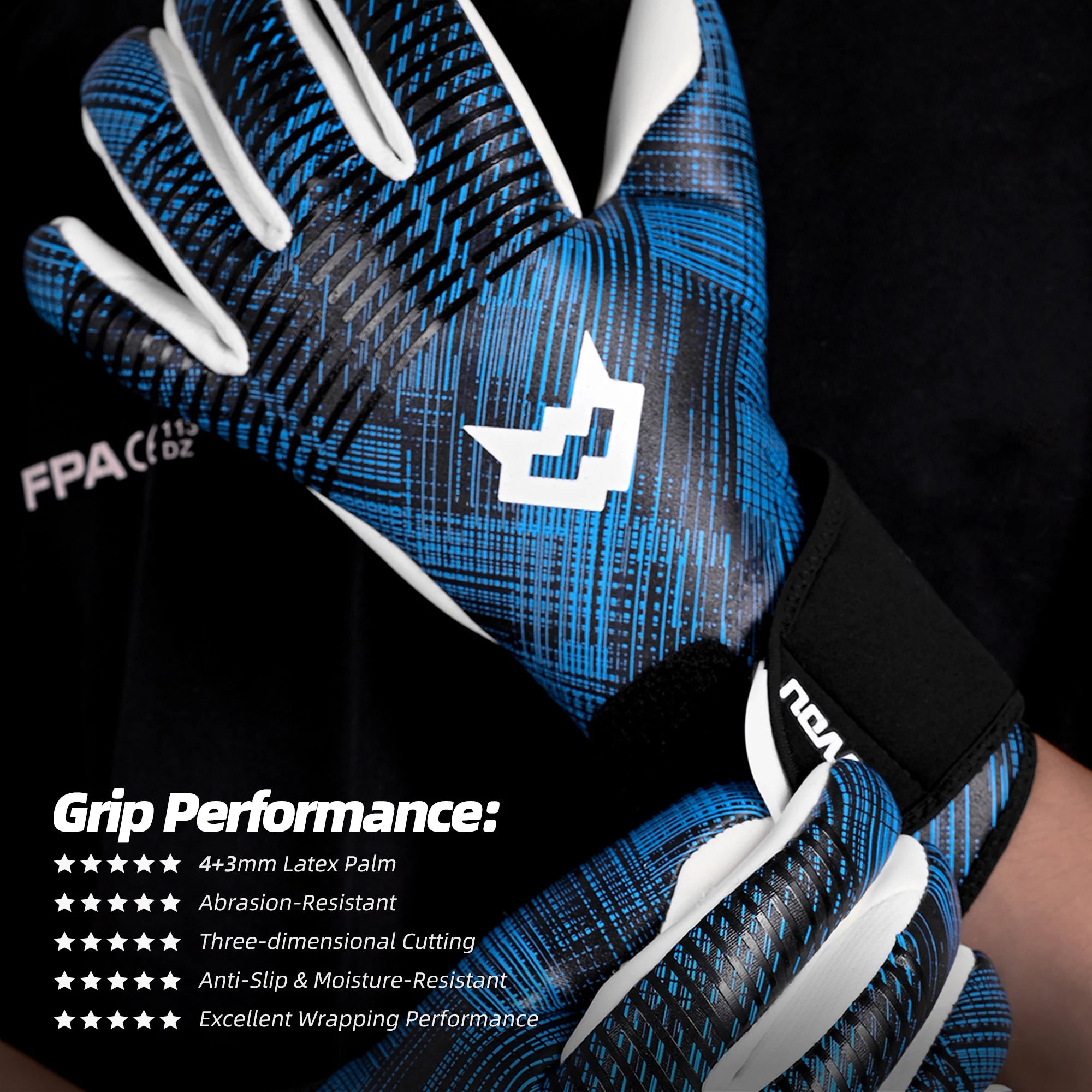 Gants de gardien de but professionnels WVVOU – Paume en latex adhérent 4+3mm et design respirant